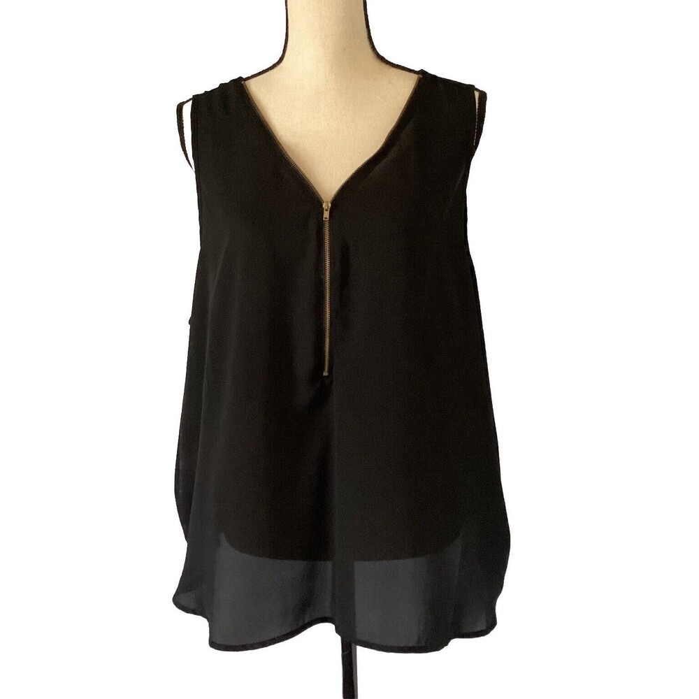 Ambiance Sheer Black Tank Top With Gold Exposed Zipper Plus Size 3XL